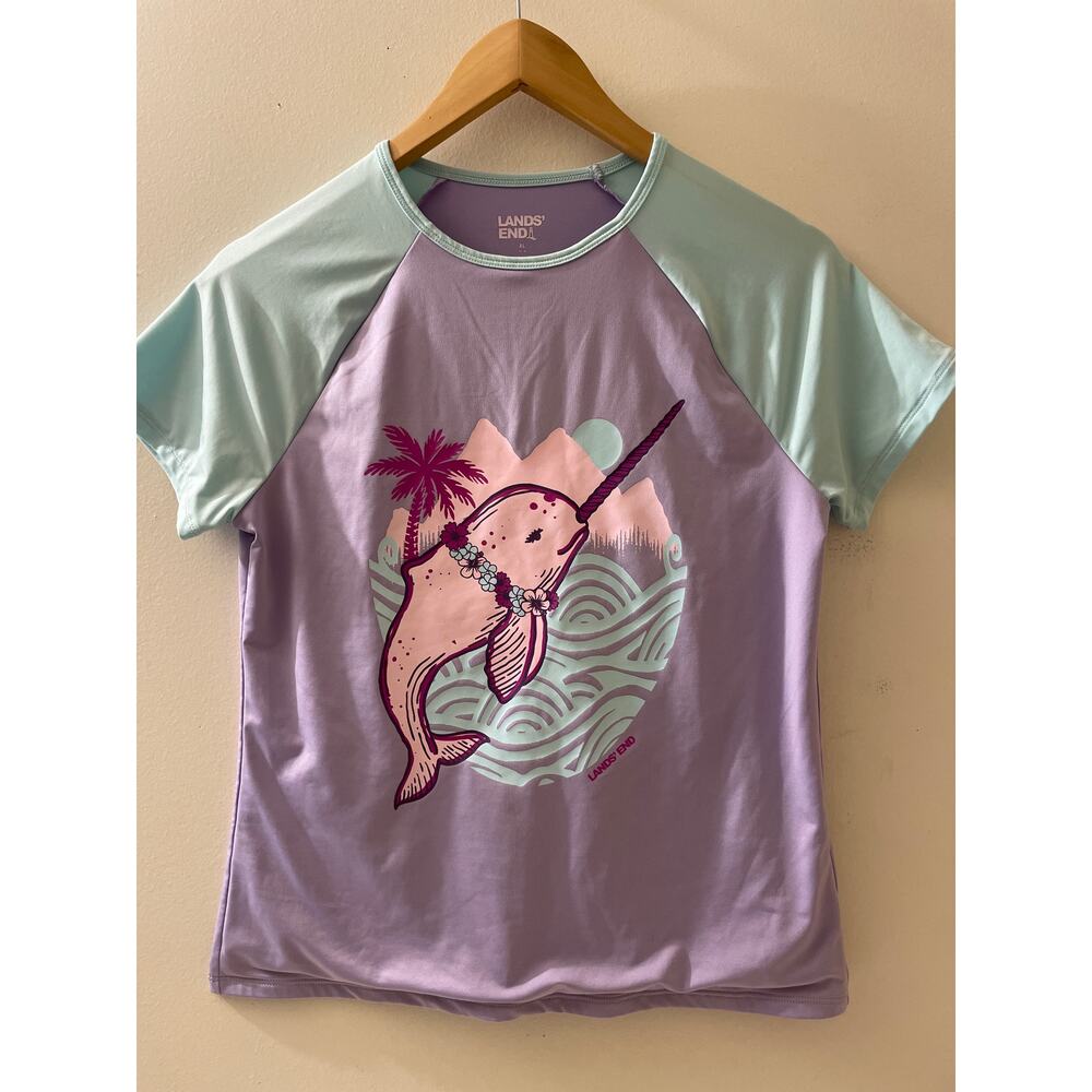 Lands' End Kids Size XL 14-16 Short Sleeve‎ Rash Guard Sun Shirt Water Play